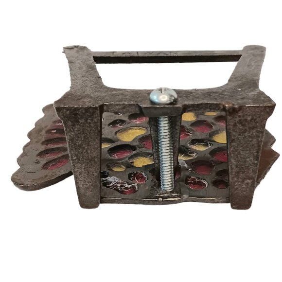 Vintage Cast Iron Fish Napkin Holder Letter Organizer Stained Glass Acrylic - Picture 4 of 9